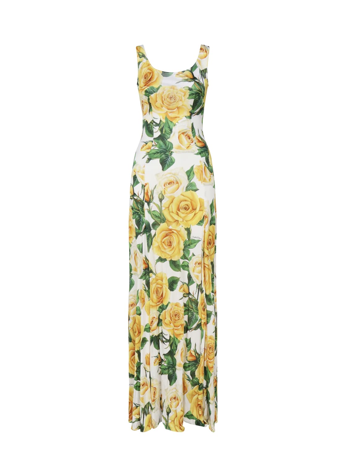 Shop Dolce & Gabbana Yellow Roses Dress In Silk In Yellow, Green, White