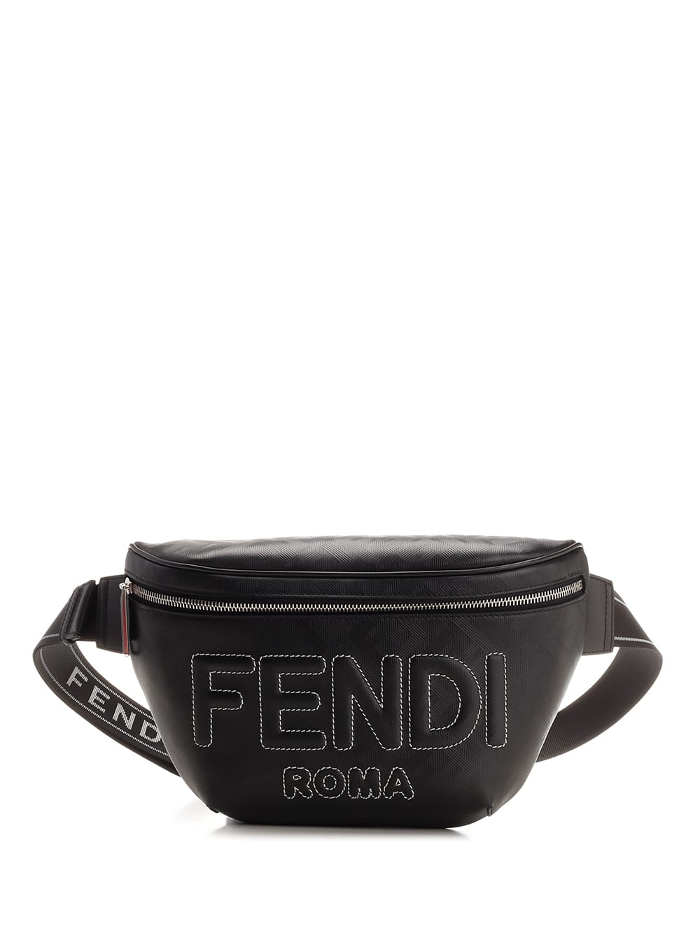 FENDI Black Leather Logo Fanny Pack Waist Bag