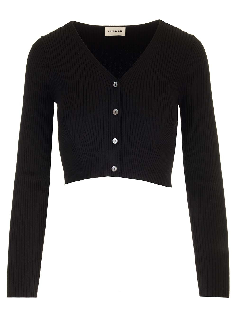 Shop P.a.r.o.s.h Viscose Knit Cardigan In Black