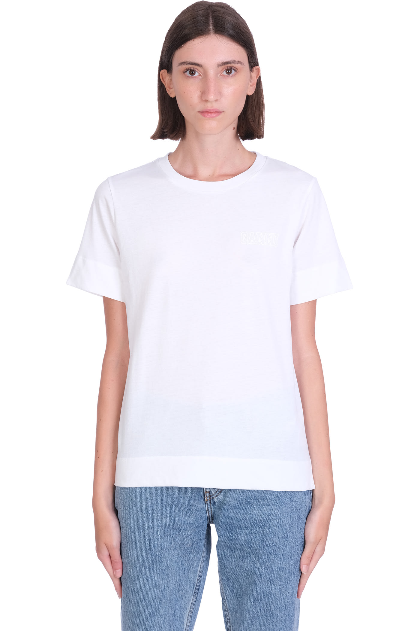 Ganni Thin Software T-shirt In White Cotton