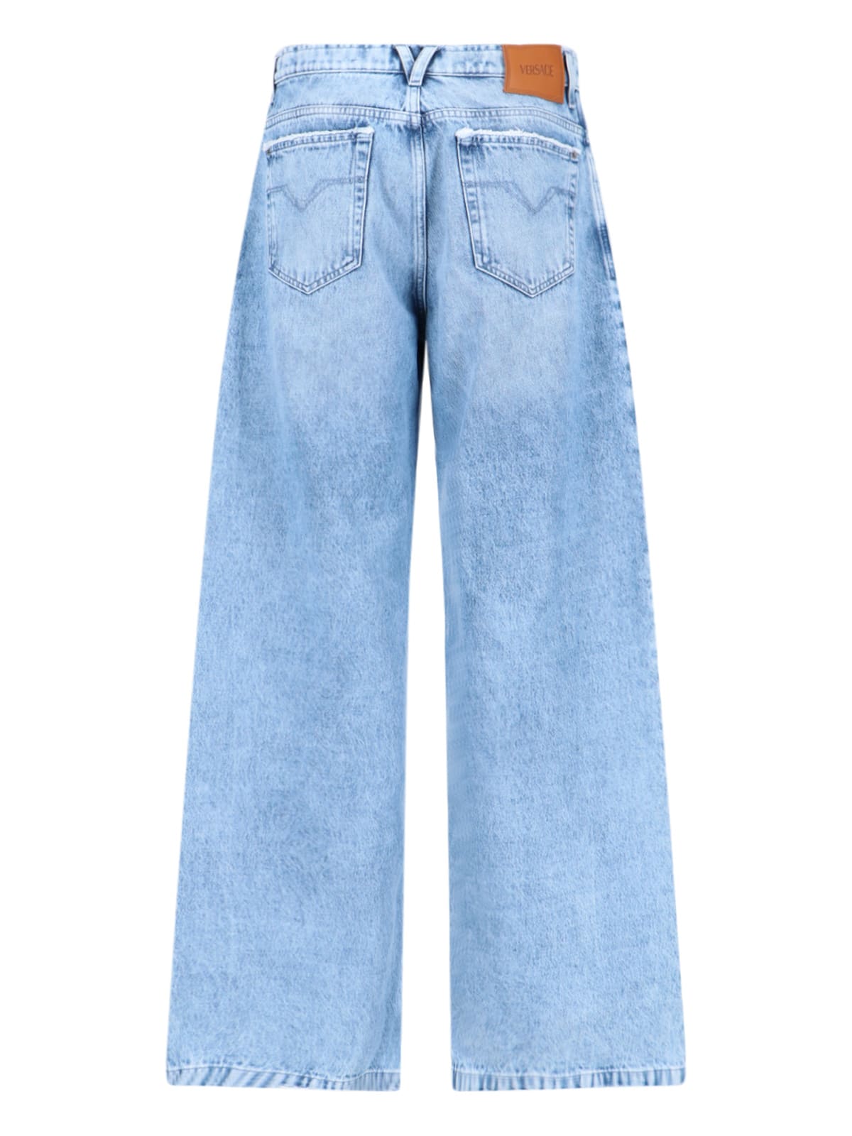 Shop Versace Logo Straight Jeans In Light Blue