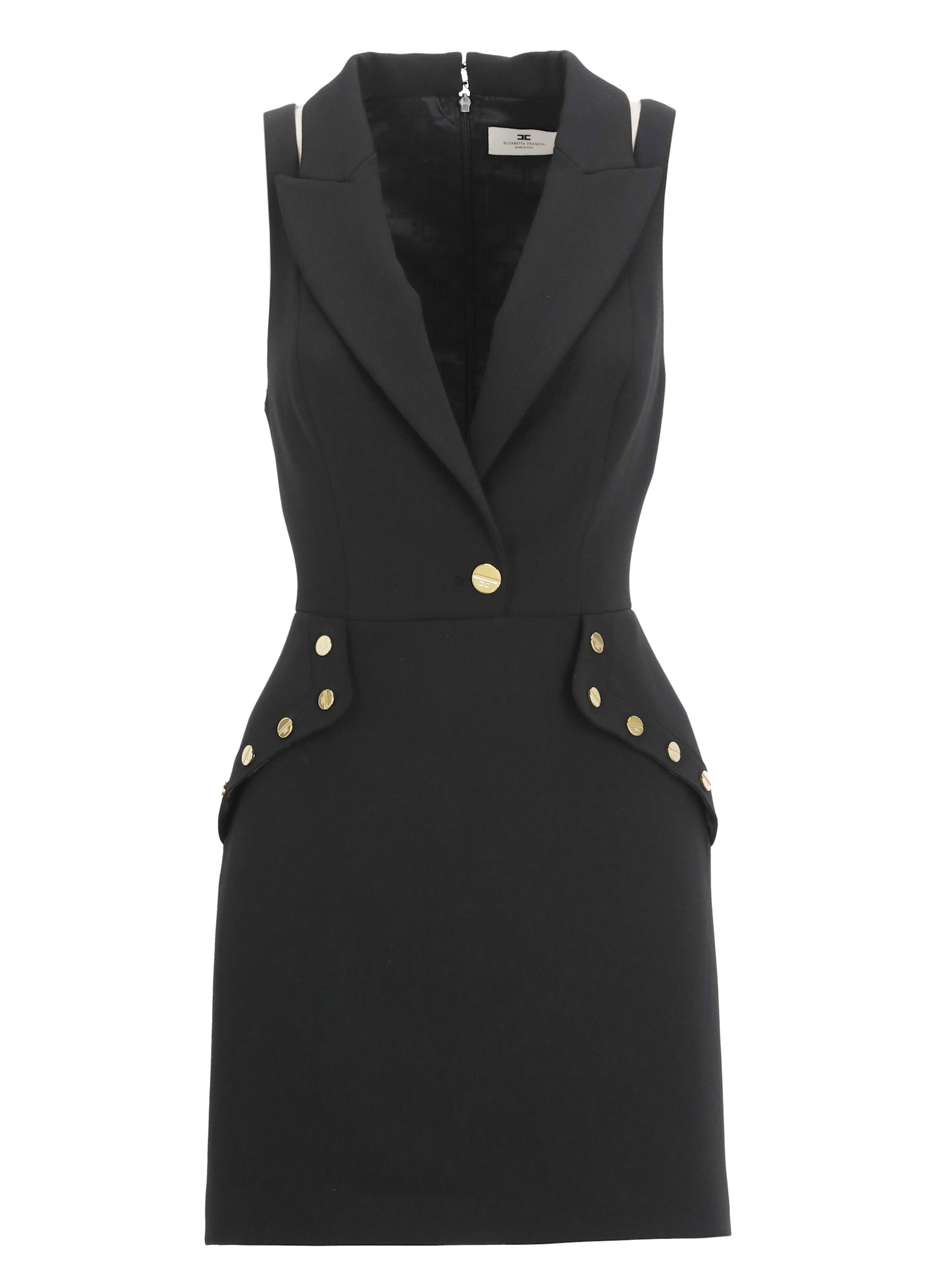 Elisabetta Franchi Sleeveless V Neck Dress With Decorative Studs In Black