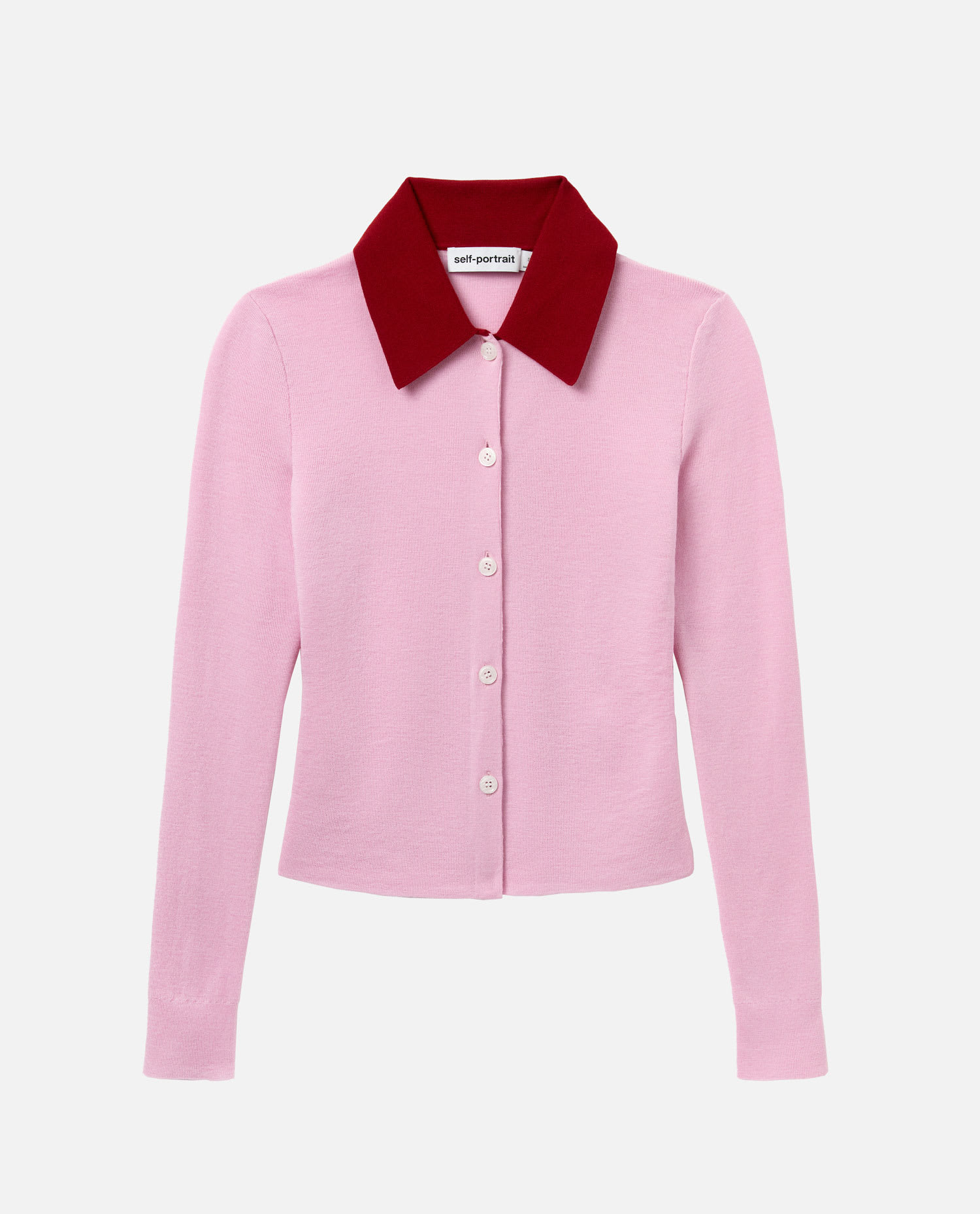 Self-portrait Self Portrait Women Wool Cardigan With Contrasting Collar In Pink