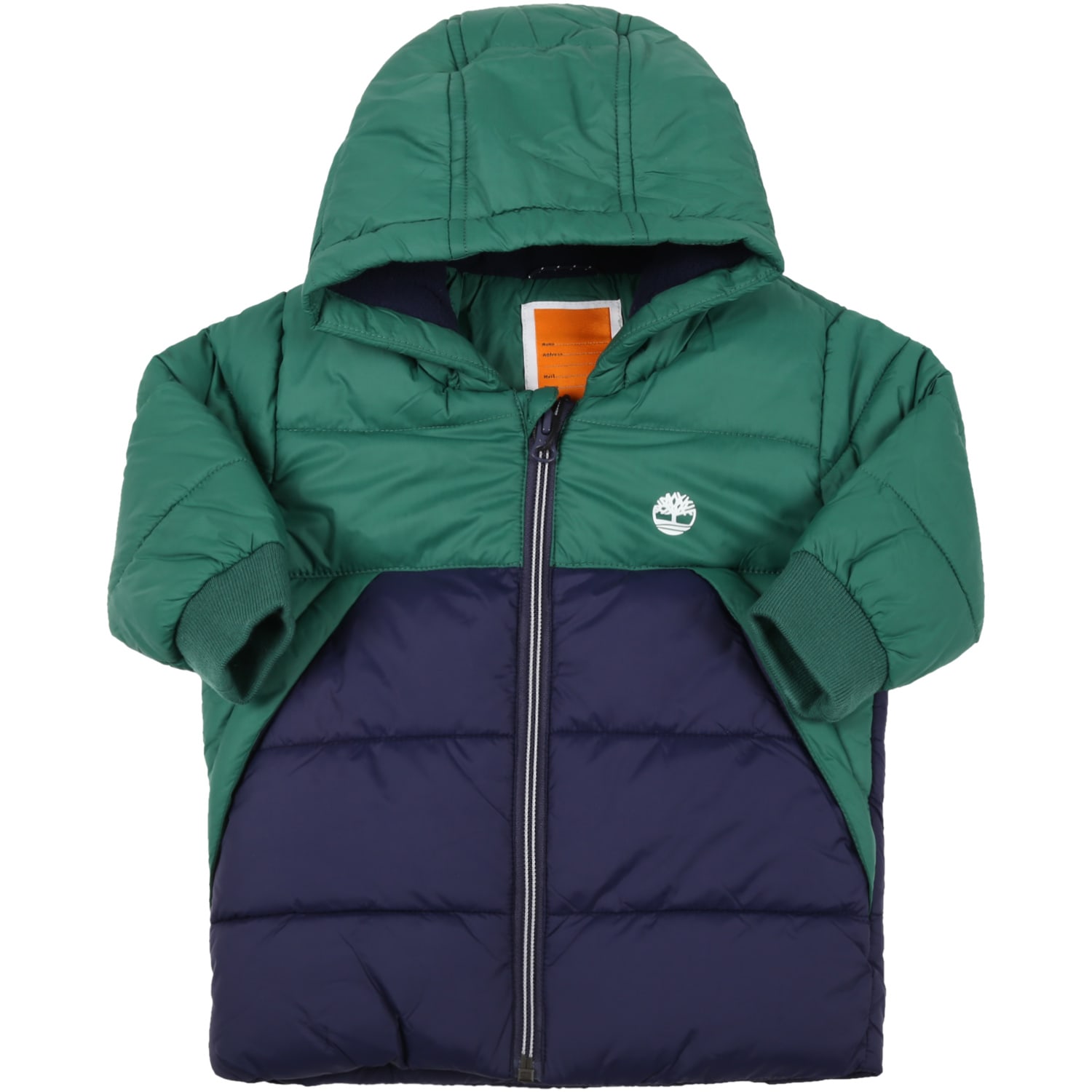 Timberland Green Jacket For Baby Boy With White Logo
