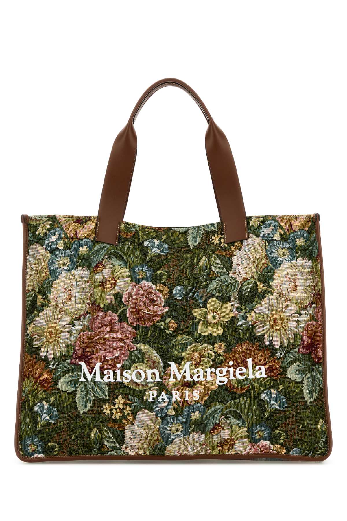 Shop Maison Margiela Embroidered Canvas Shopping Bag In Greenflorallightbluechestnut