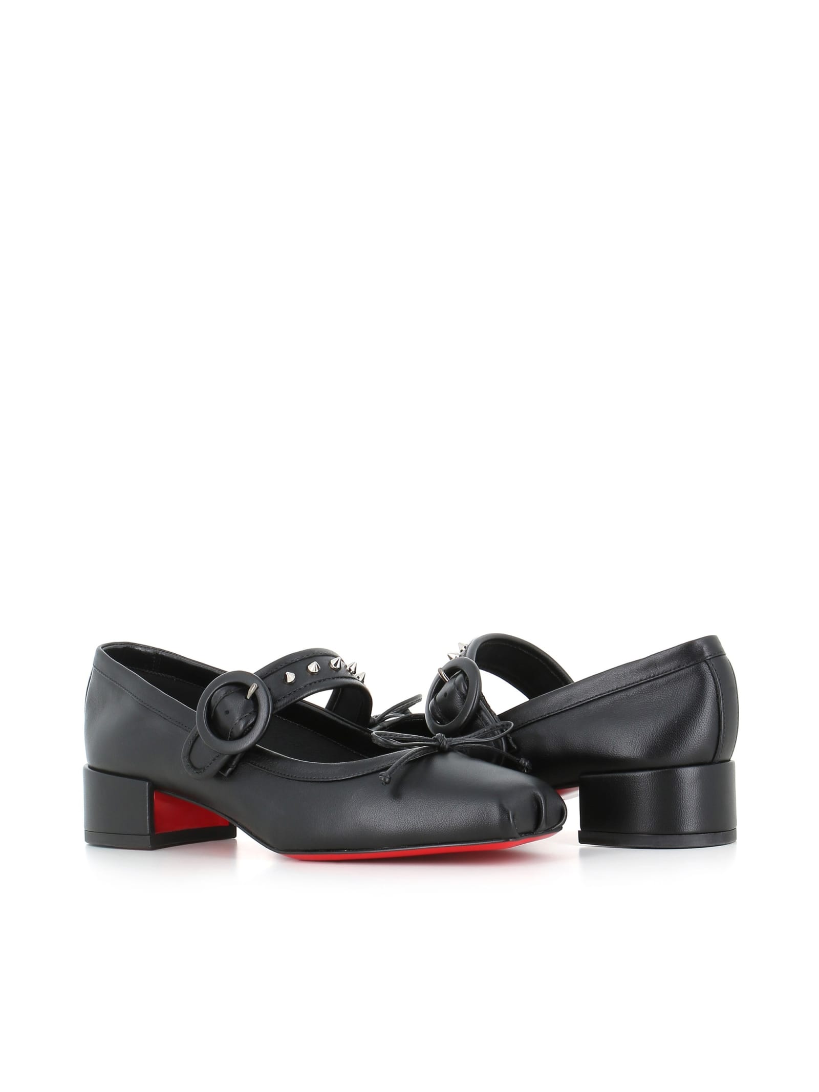 Shop Christian Louboutin Ballerina Mama Strapita Spikes 30 In Black