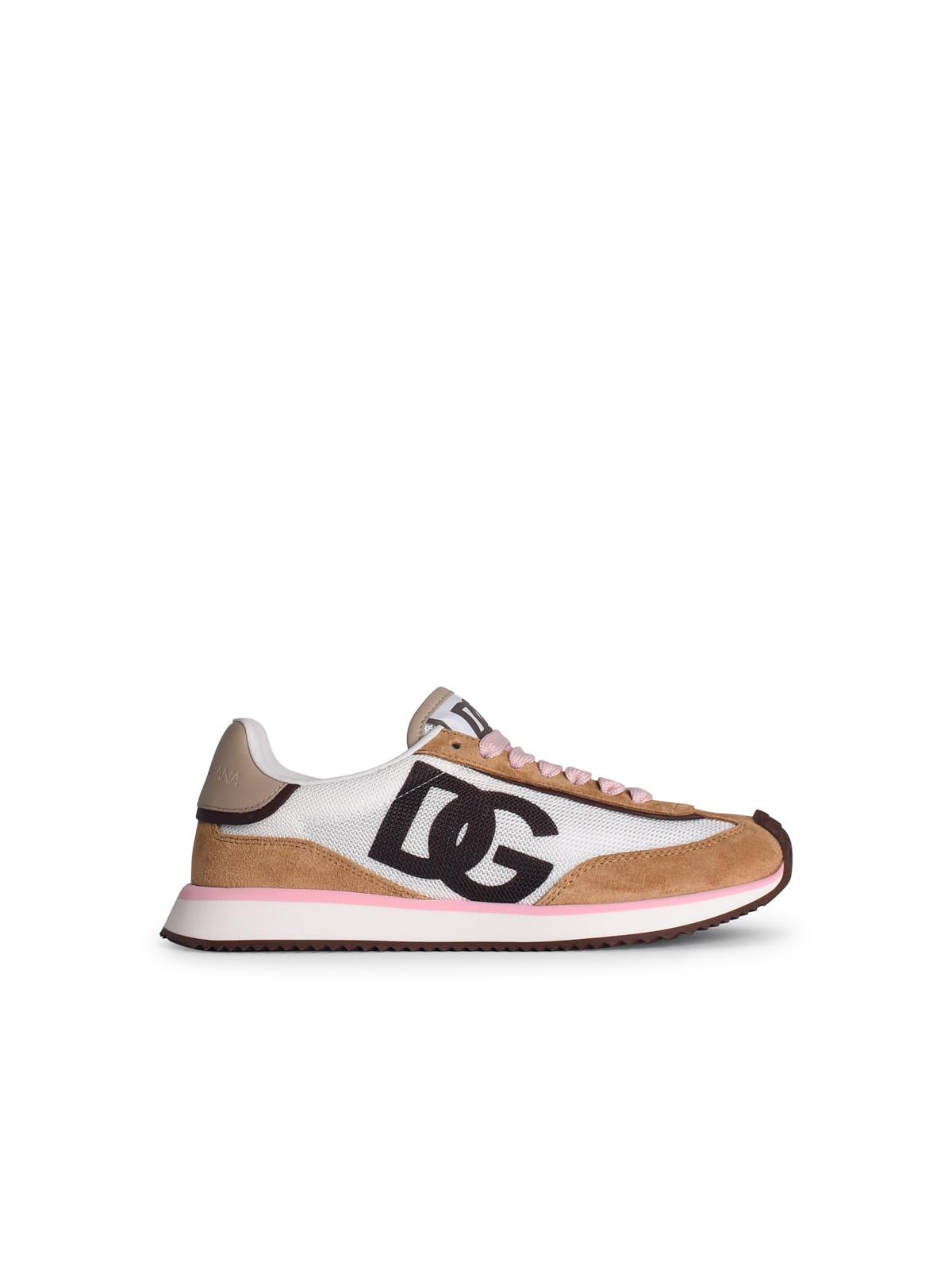 Shop Dolce & Gabbana Dragon Beige Suede Blend Sneakers In Bianco/cacao