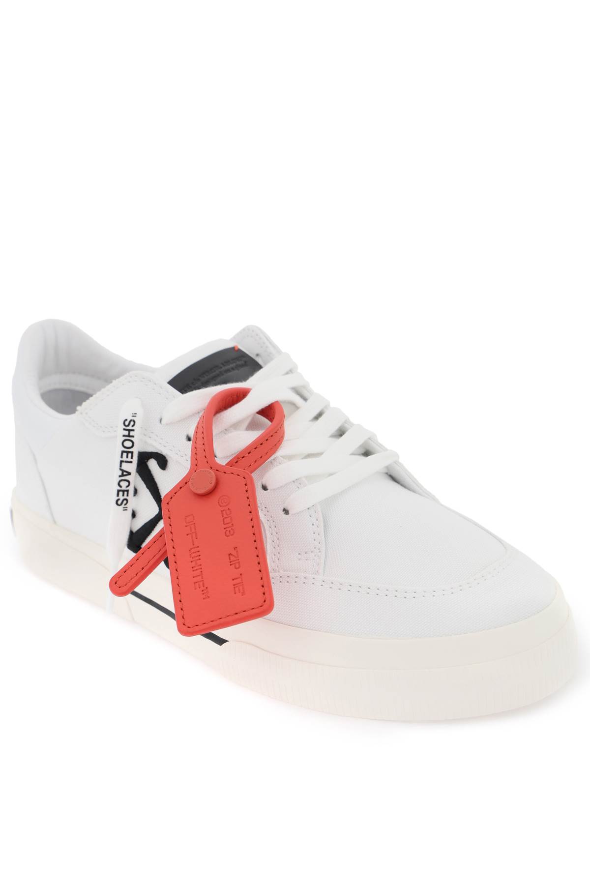 Shop Off-white Low Canvas Vulcanized Sneakers In In White Black (white)