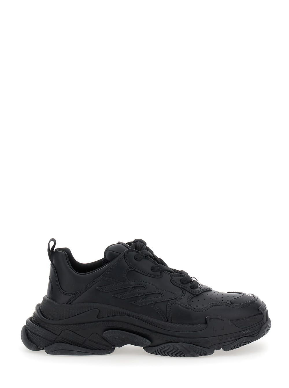 Balenciaga Triple S Sporty Black Sneaker With 3b Logo Embroidered On The Side And Worn Effect In Tech Fabric Ma