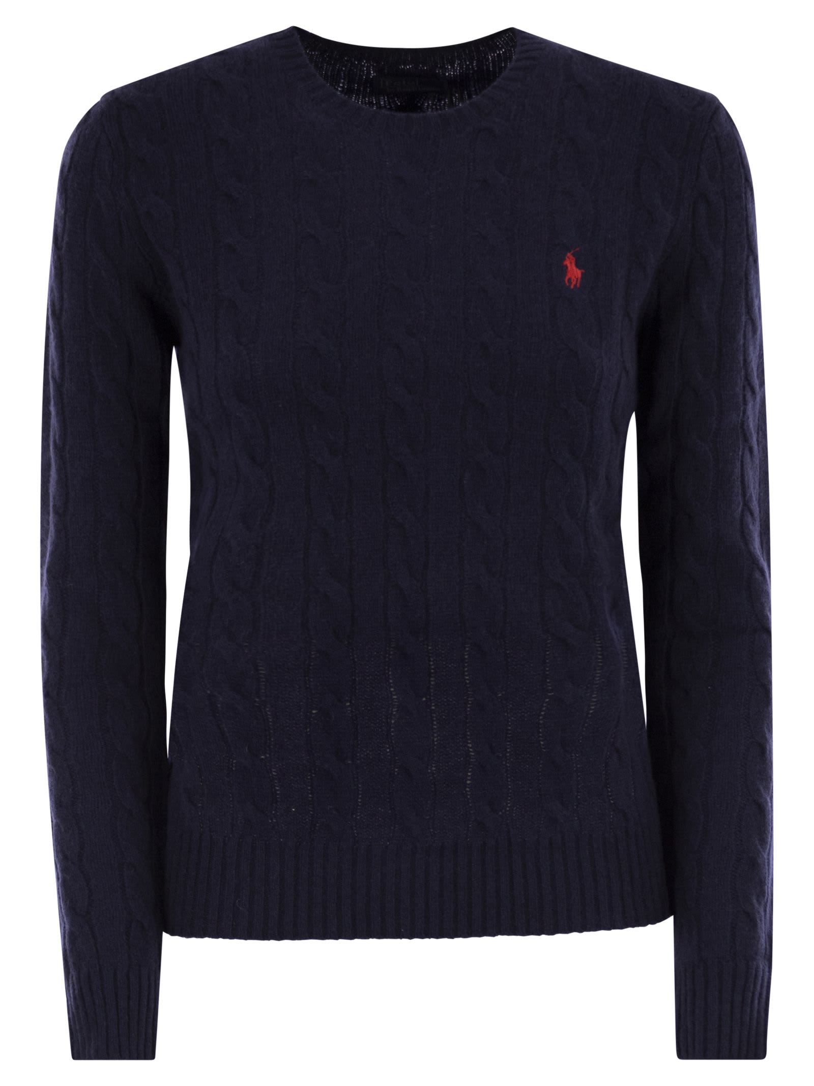 Polo Ralph Lauren Plaited Wool And Cashmere Crew-neck In Blue