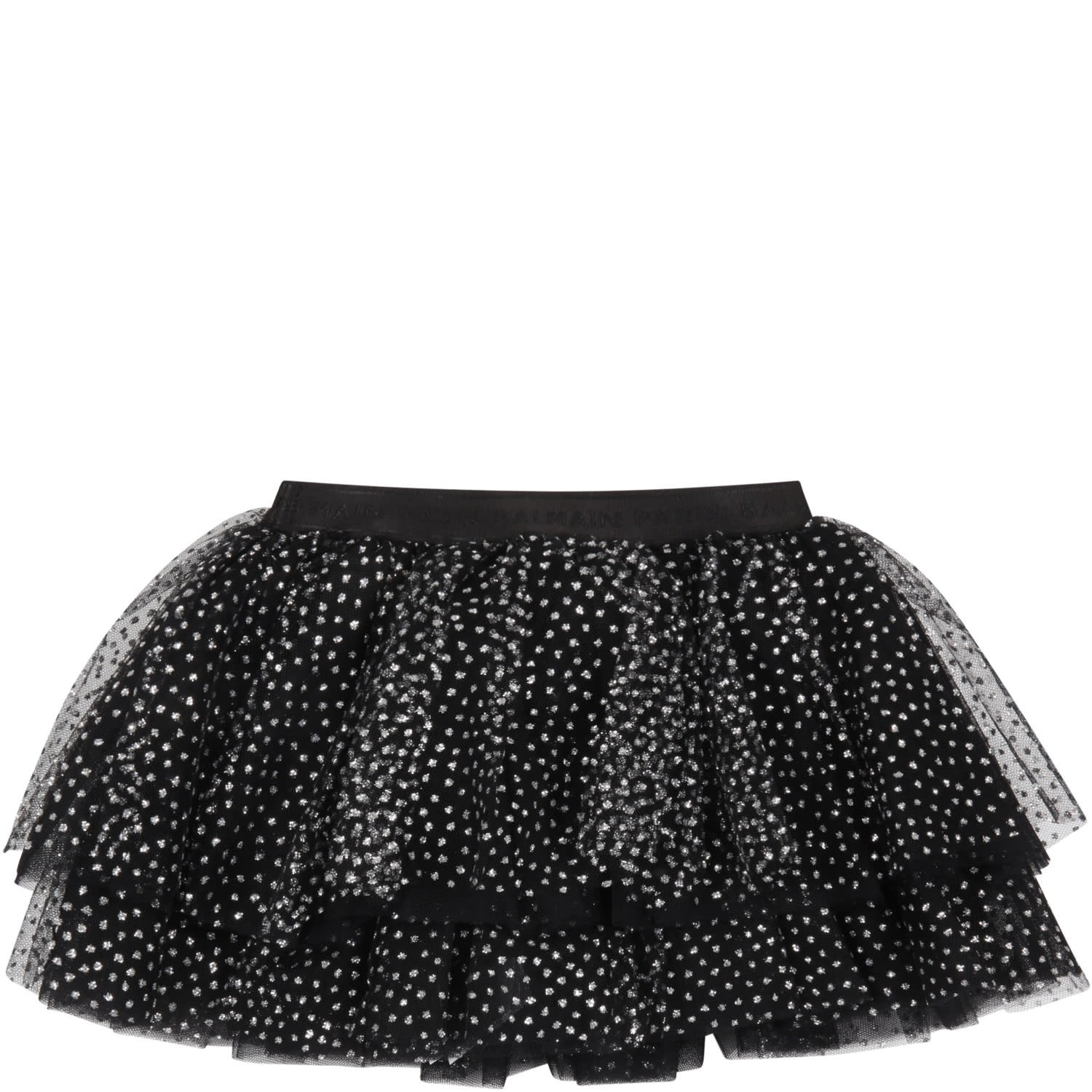 Balmain Black Skirt For Baby Girl With Polka-dots