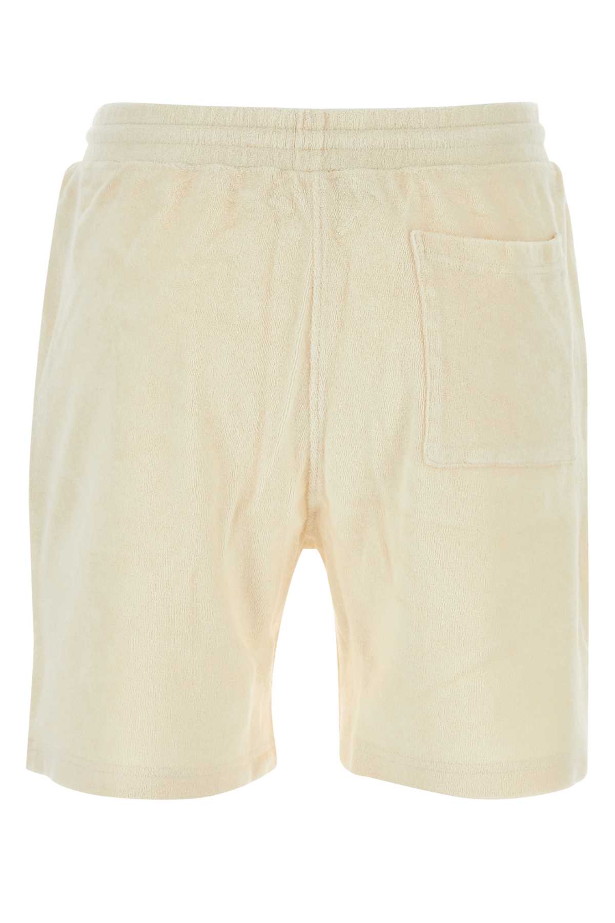 Sporty & Rich Cream Terry Fabric Hotel Du Cap Cursive Shorts In Creamnavy