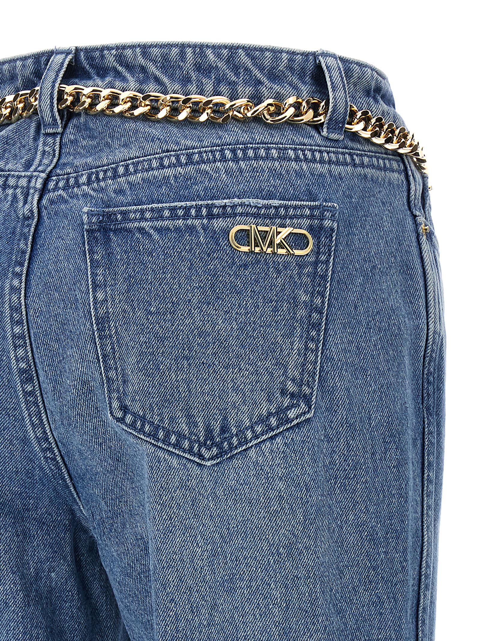Michael Michael Kors Blue Flared Jeans With Chain Belt In Denim Woman In Light Blue