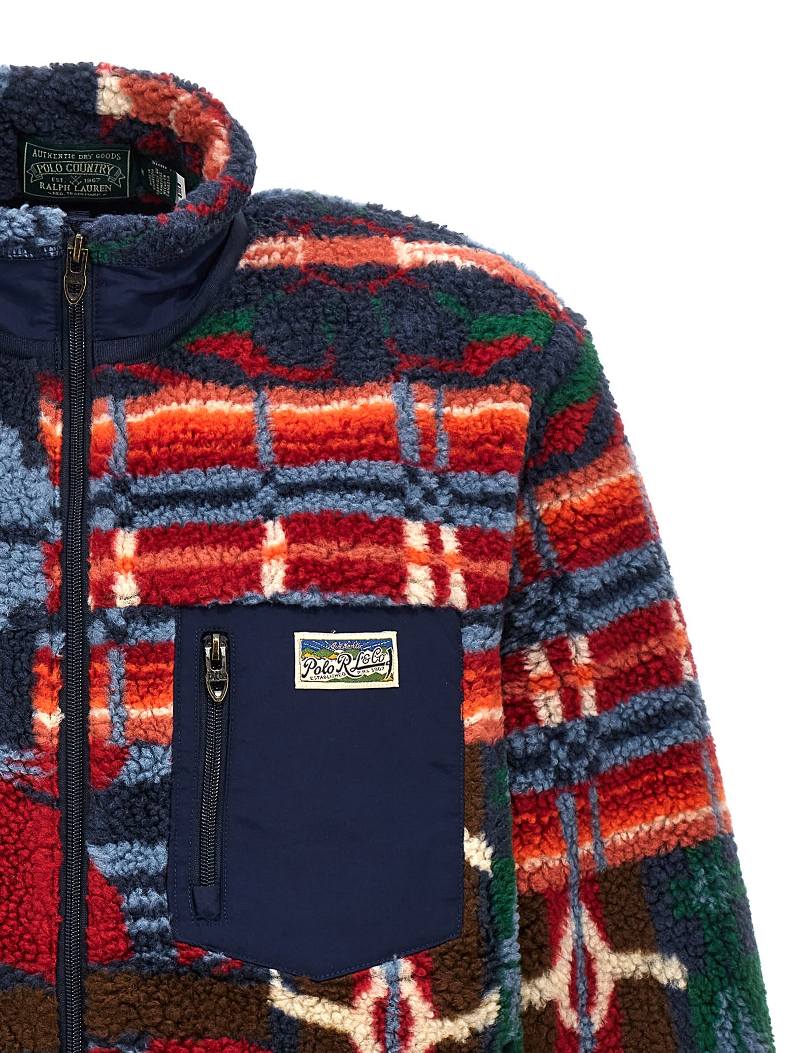 Polo Ralph Lauren High Pile Jacquard Fleece Zip Jacket in Pinelodge Patchwork