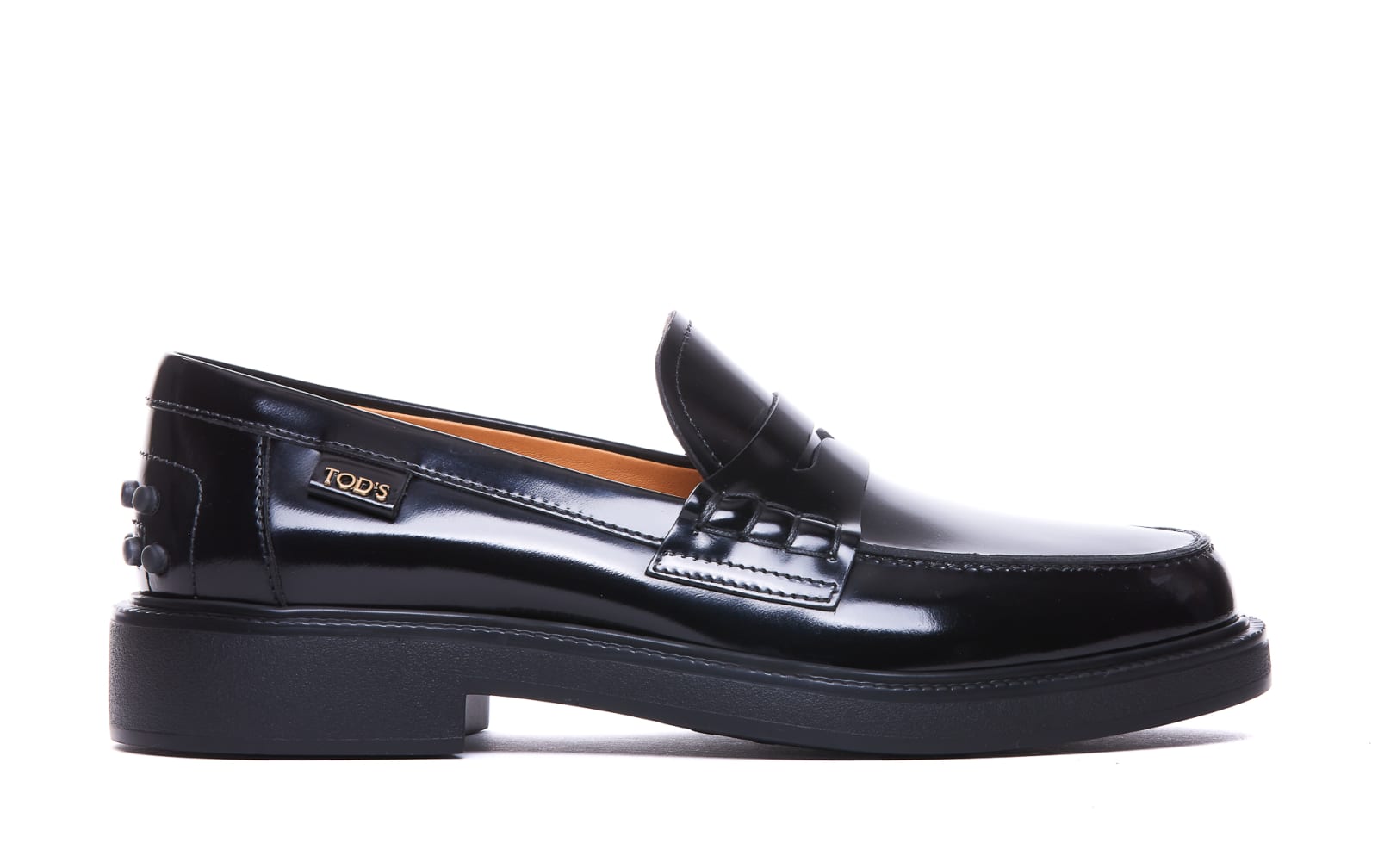 Shop Tod's Logo Leather Loafers In Black