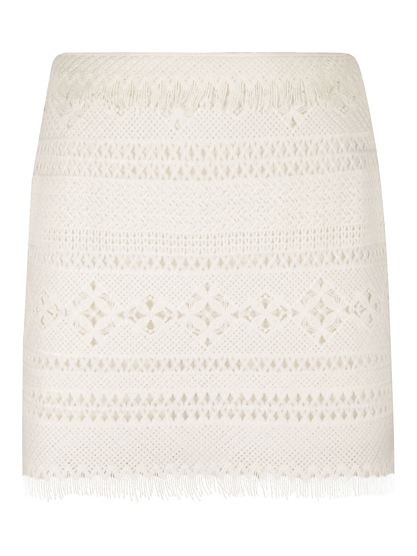 Shop Ermanno Scervino Fringe Edge Pattern Woven Short Skirt In White