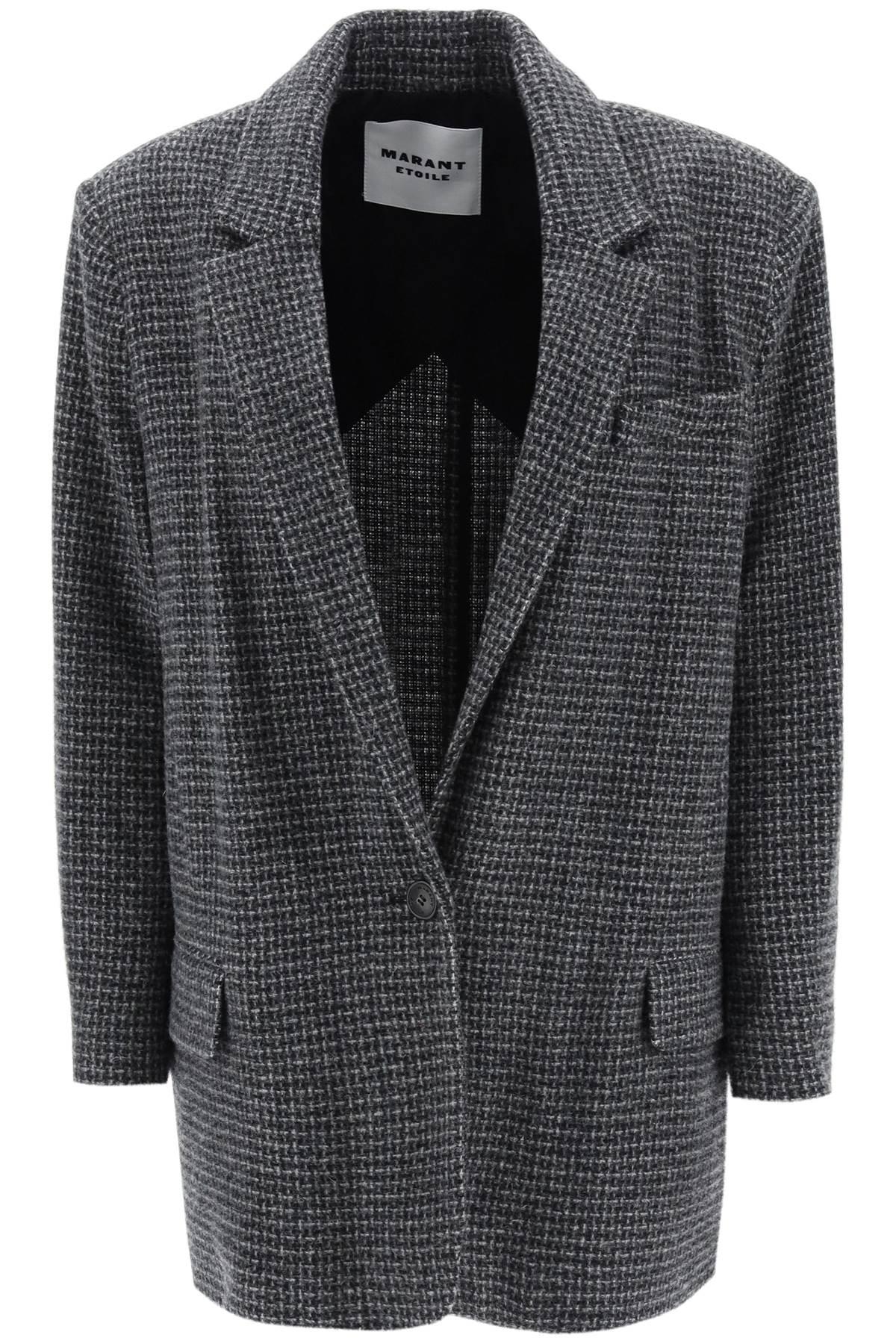 Marant Etoile Cikaito Wool Blazer With Check Motif In Gy Grey