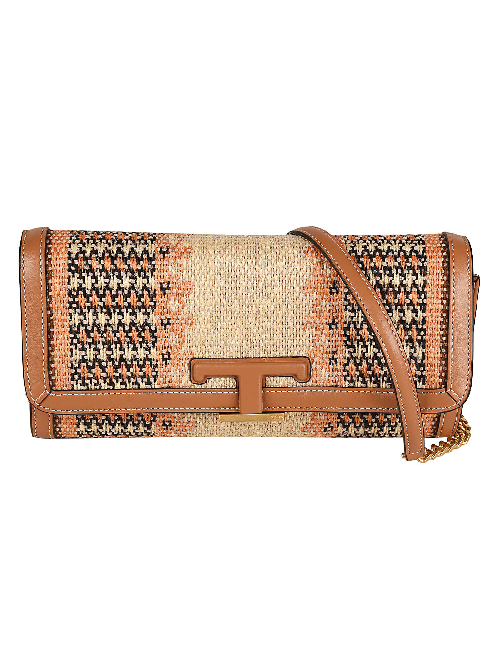 TOD'S T PLAQUE PATTERNED WOVEN SHOULDER BAG