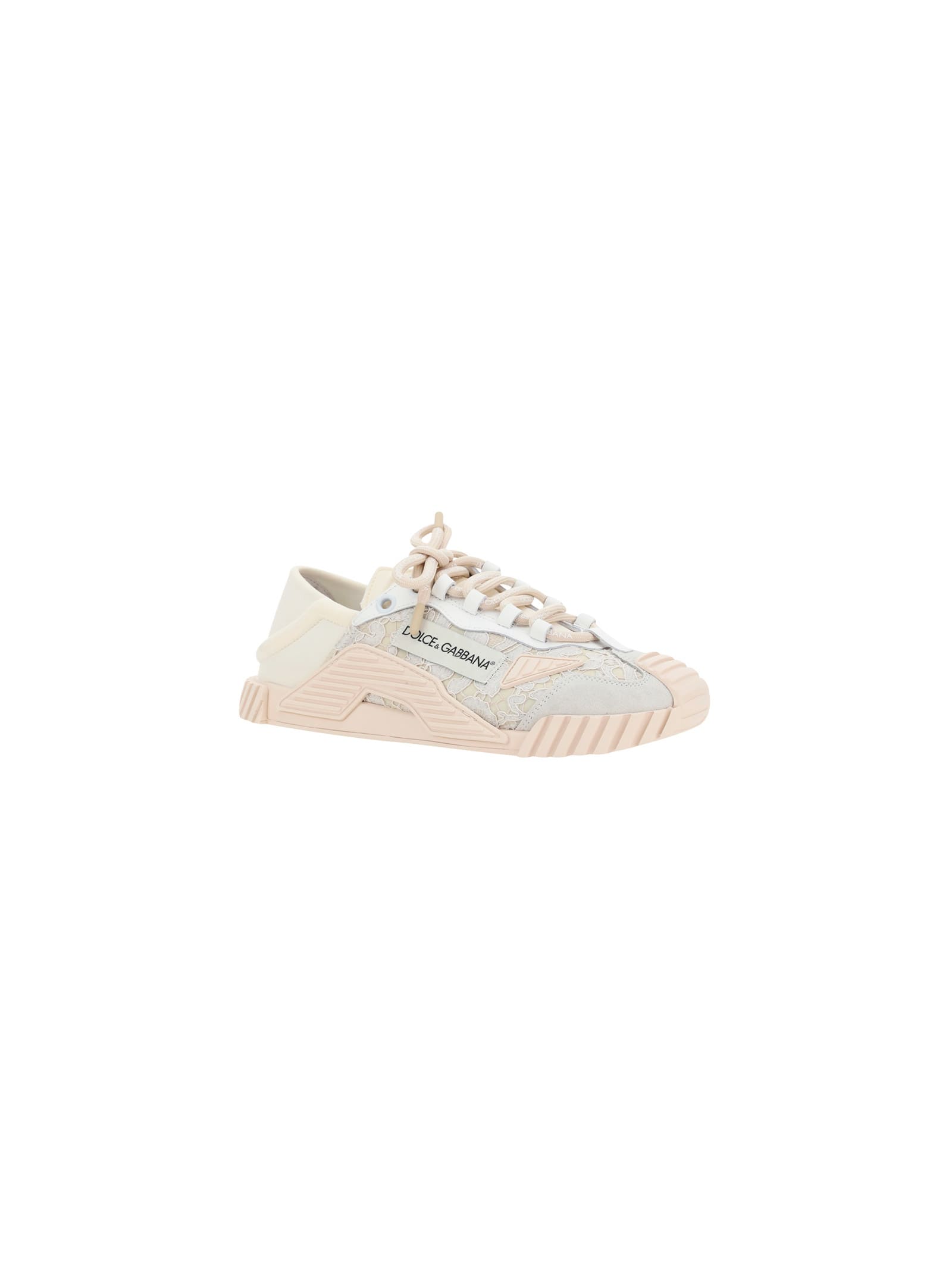 Dolce & Gabbana Nsl Lace-trimmed Low-top Sneakers In Ghiaccio