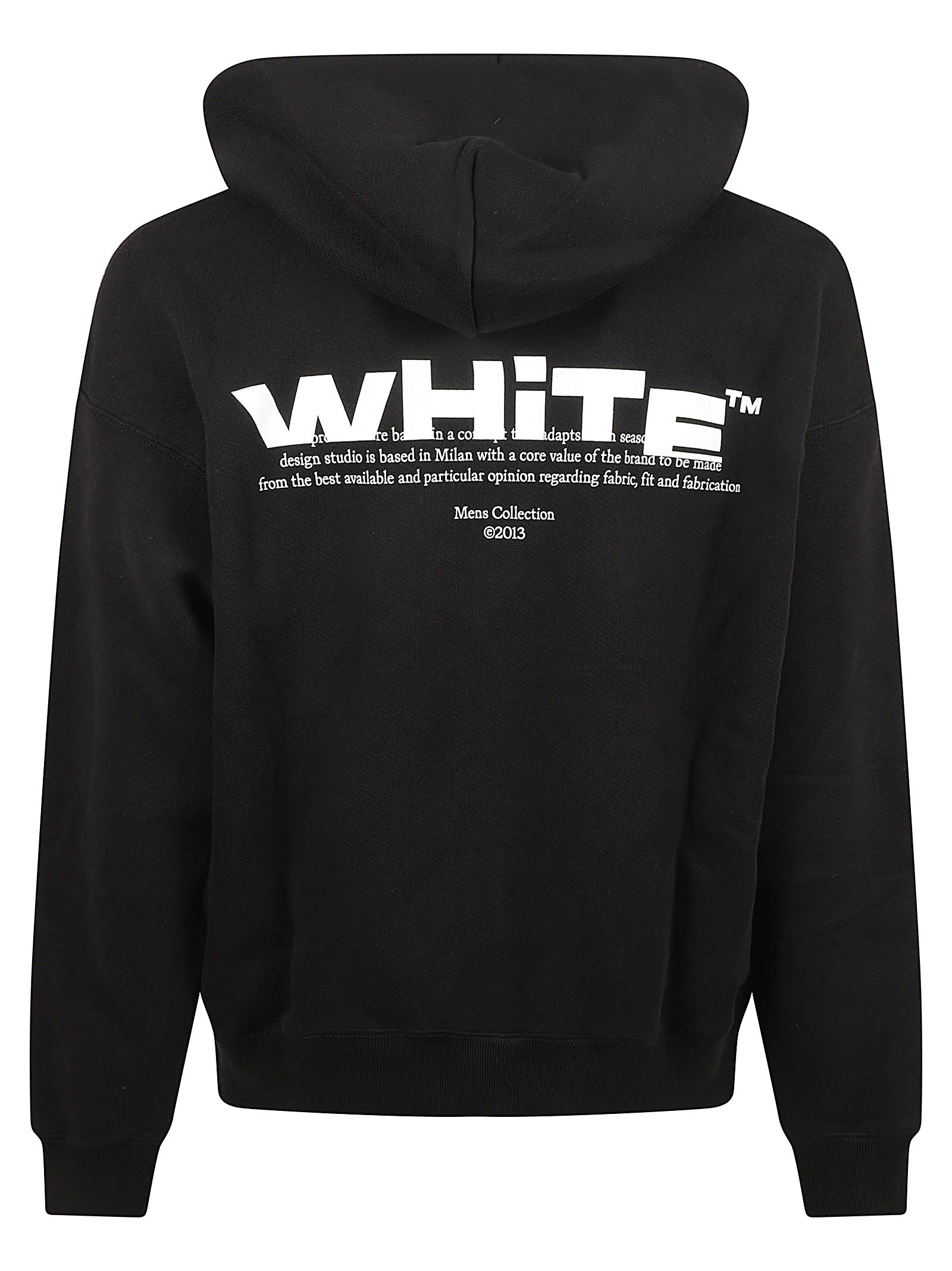 Off-white Drawstring Hooded Sweater With Pouch Pocket And Logo Prints In Black