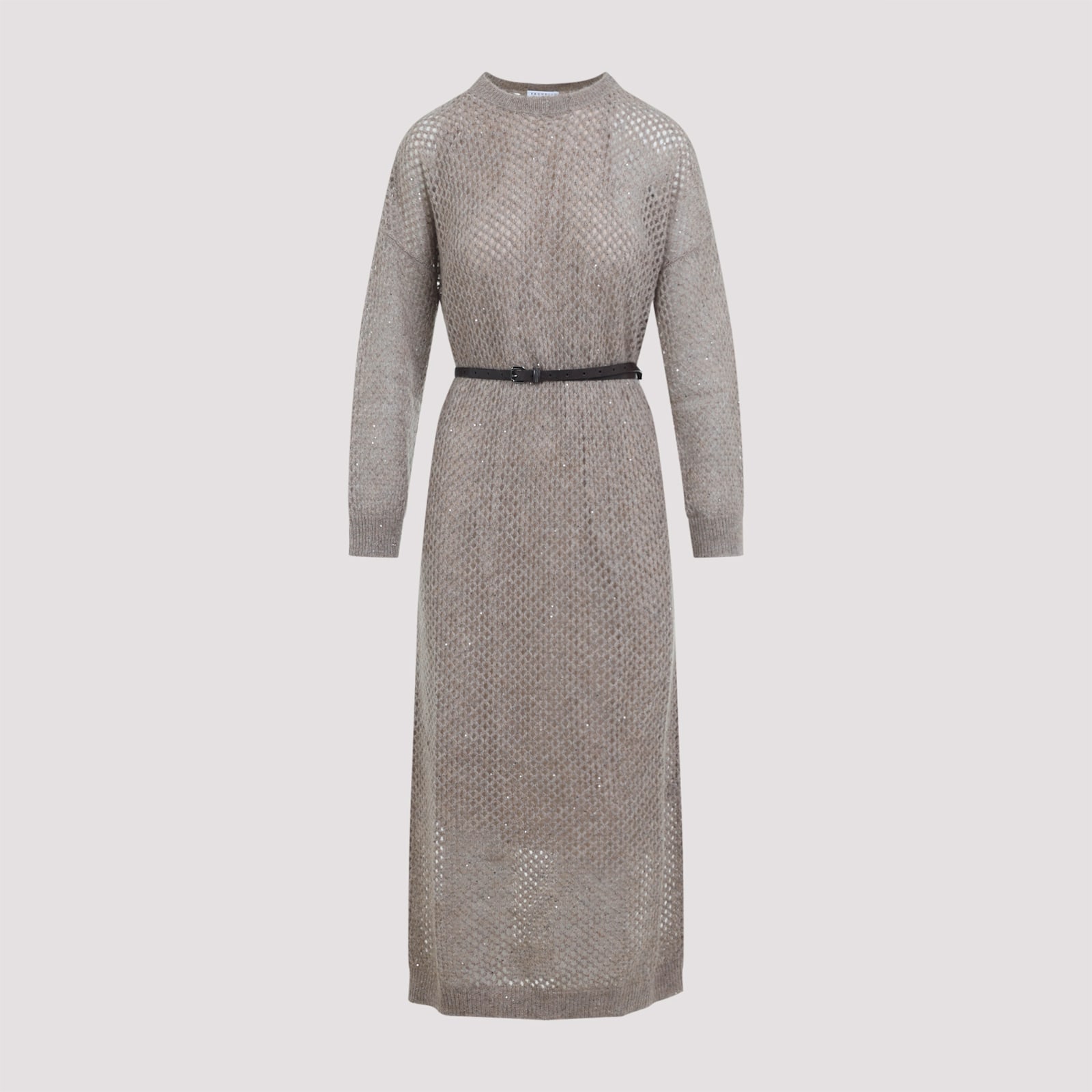 Brunello Cucinelli Knit Long Dress Women In Neutral