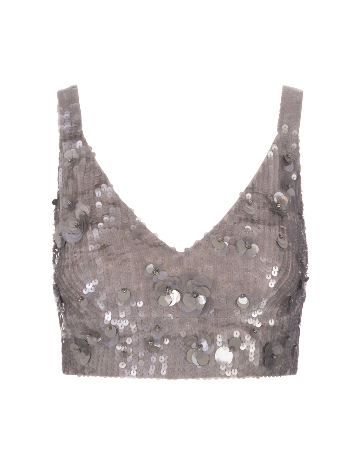 Parosh Grey Glow Full Sequins Crop Top