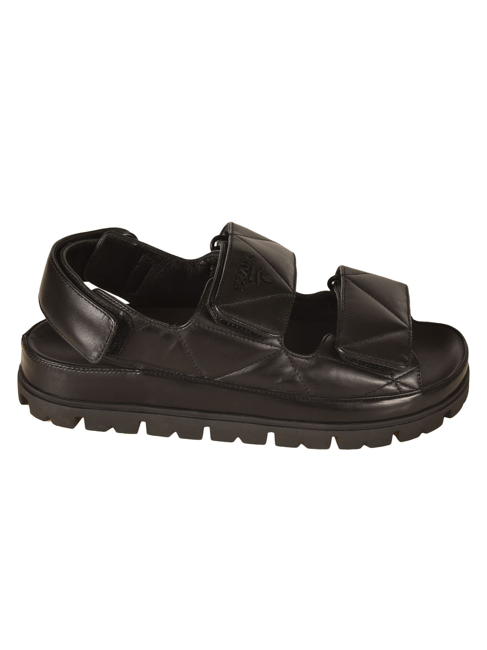 Prada Quilted Logo Embossed Slingback Flat Sandals