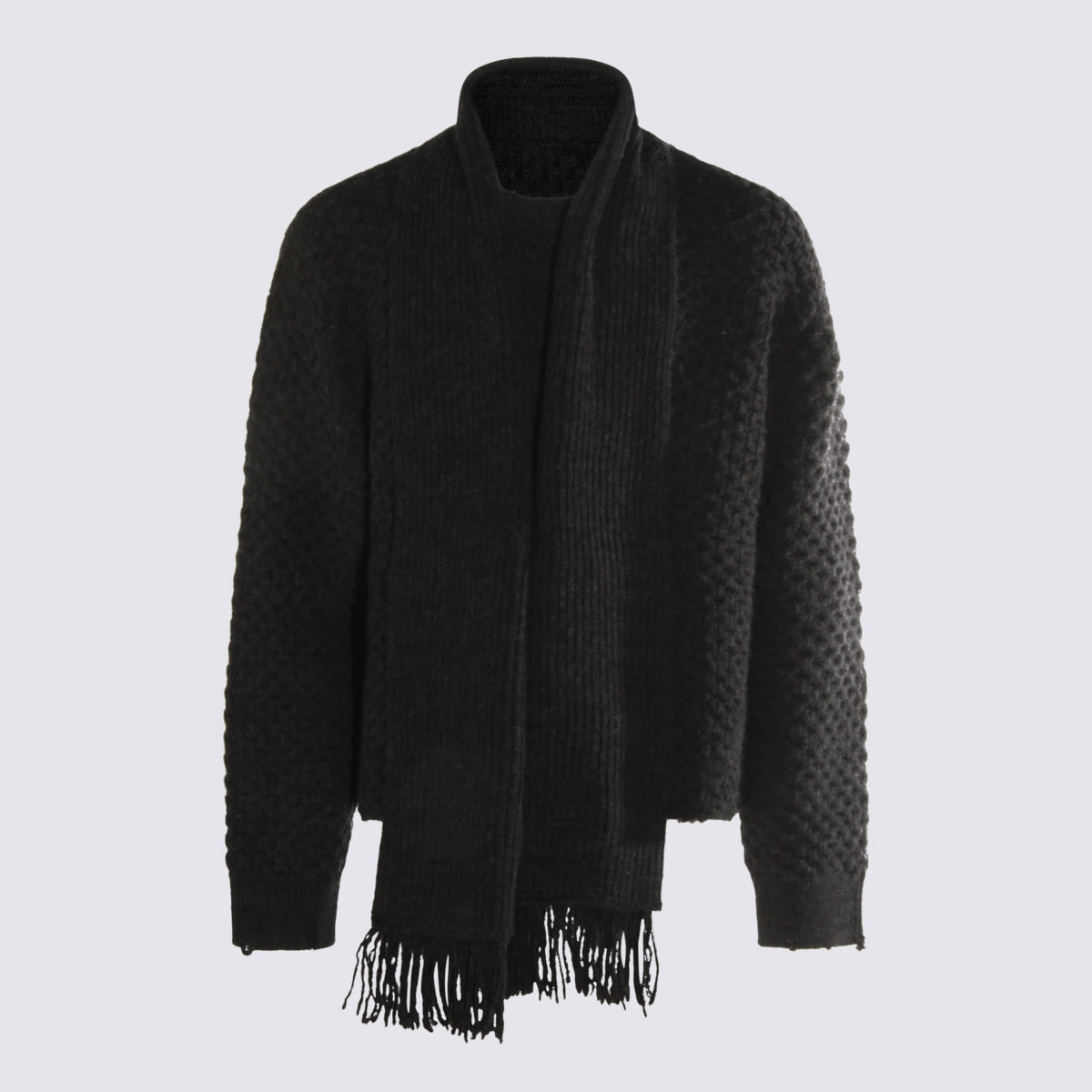 Mm6 Maison Margiela Wool Blend Sweater With Integrated Scarf In Black