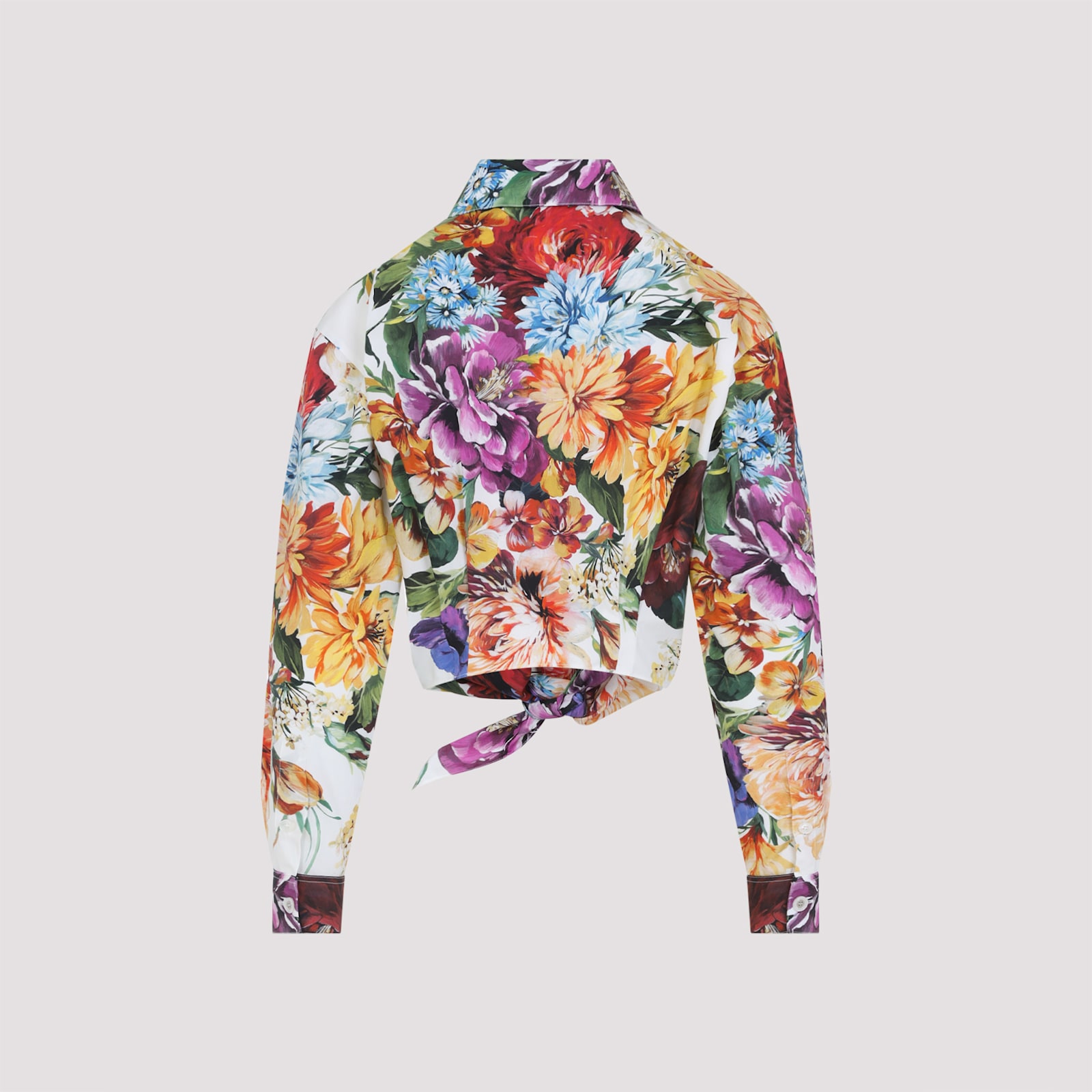 Dolce & Gabbana Multicolor Cropped Shirt With Tie Closure On The Front And All-over Floral Print In Multi