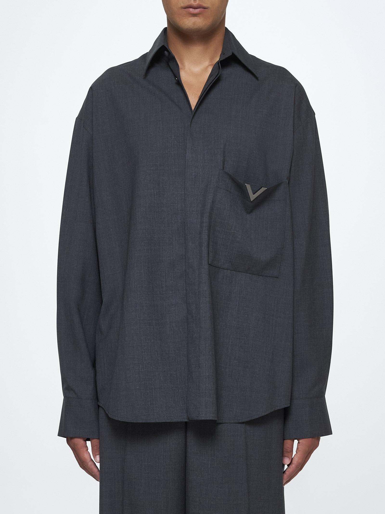 Shop Valentino Wool Shirt In Grey