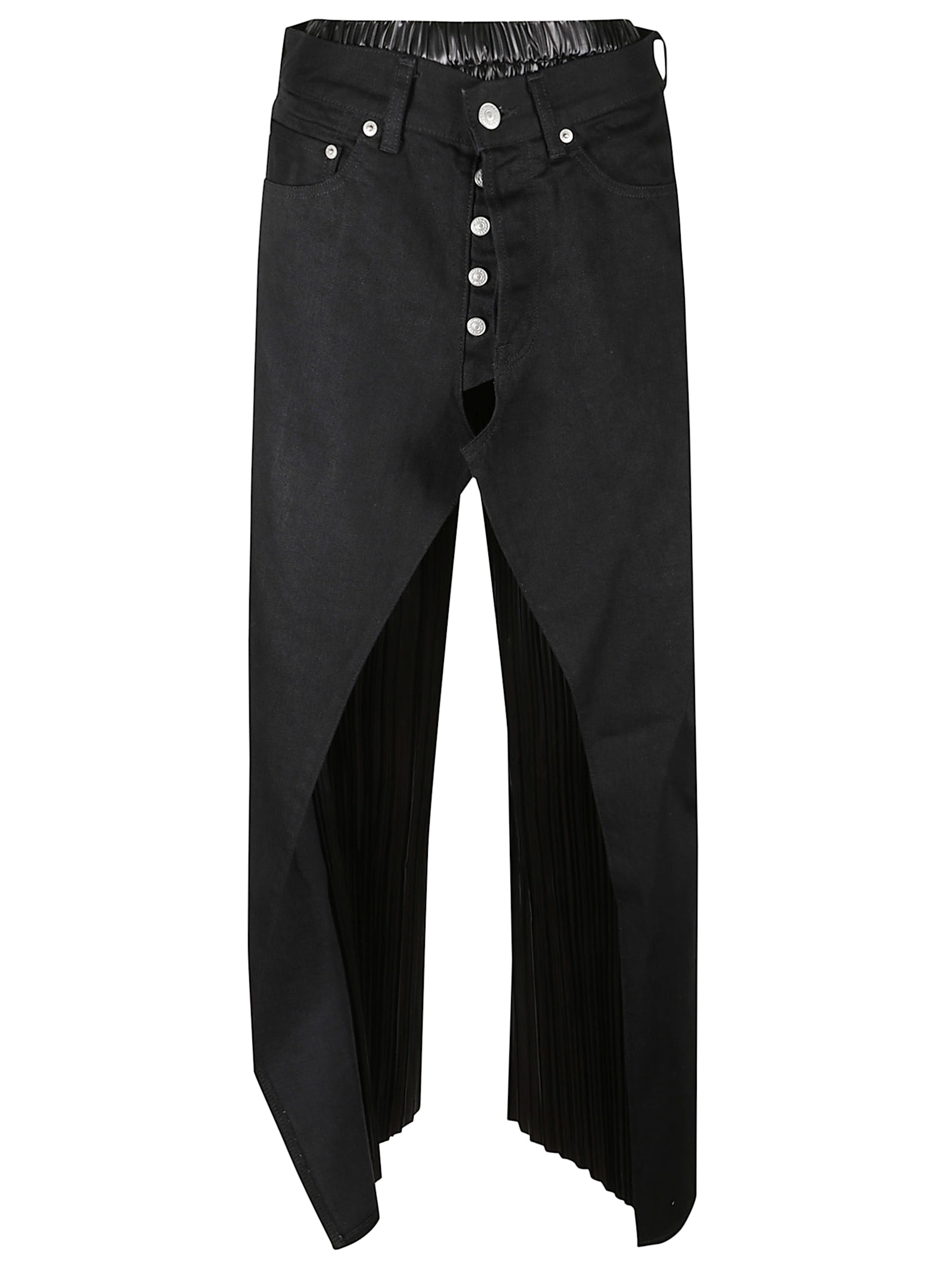 Junya Watanabe Denim And Faux Leather Jeans In Black