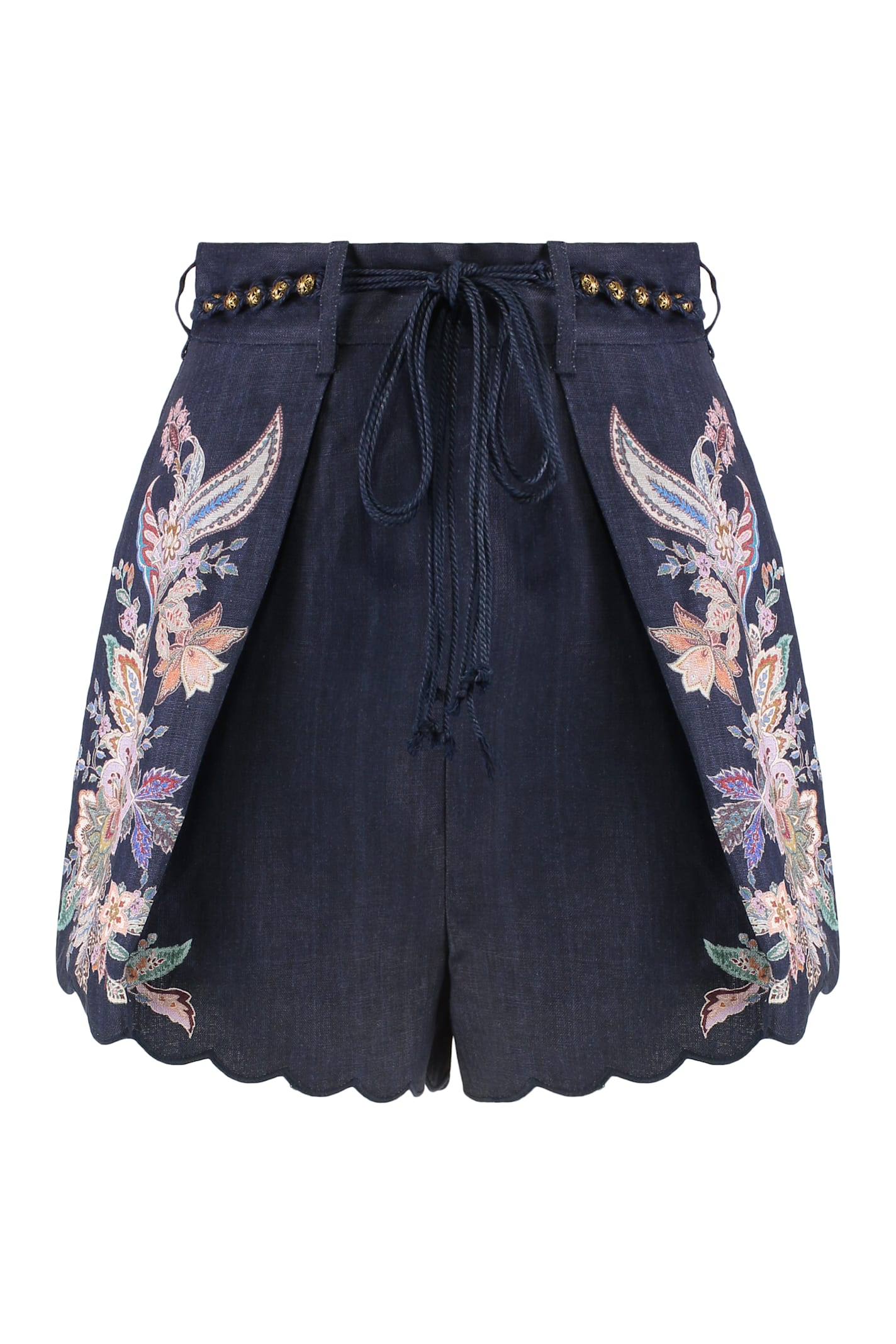 Zimmermann Rhiannon Tuck Printed Linen Shorts In Blue