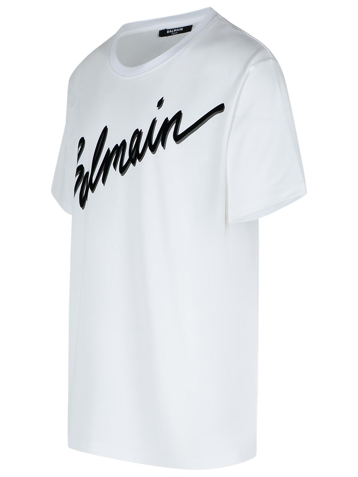Balmain Men White Crewneck T-shirt With Maxi Logo Lettering On The Front In Cotton Man In Blanc/noir