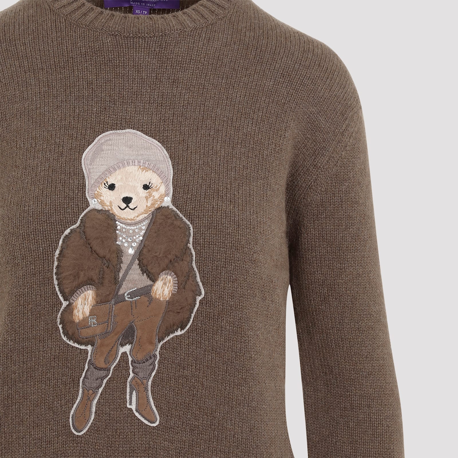 Shop Ralph Lauren Bear Pullover In Taupe Melange