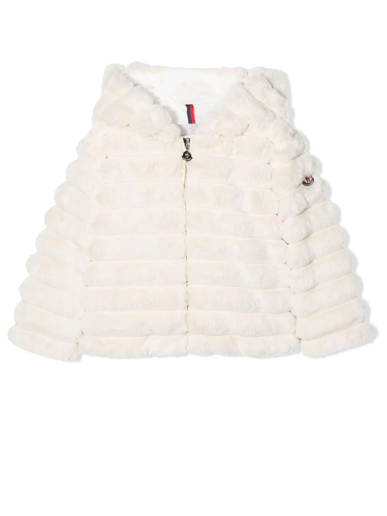 Moncler Babies' White Faux-fur Jacket In Panna