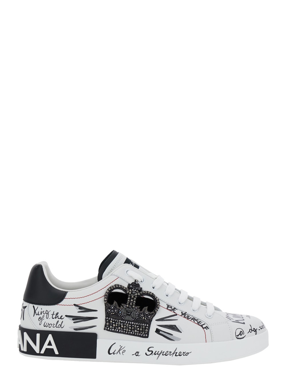 White Low Top Sneakers With Logo Patch On The Tongue And All-over Print In Leather Man