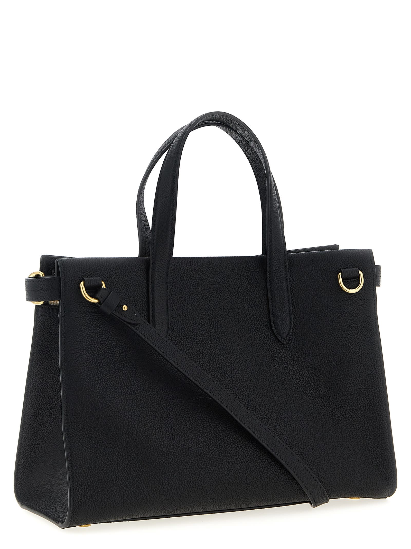 Burberry Mini Cotswold Grained Leather Top Handle Bag In Black