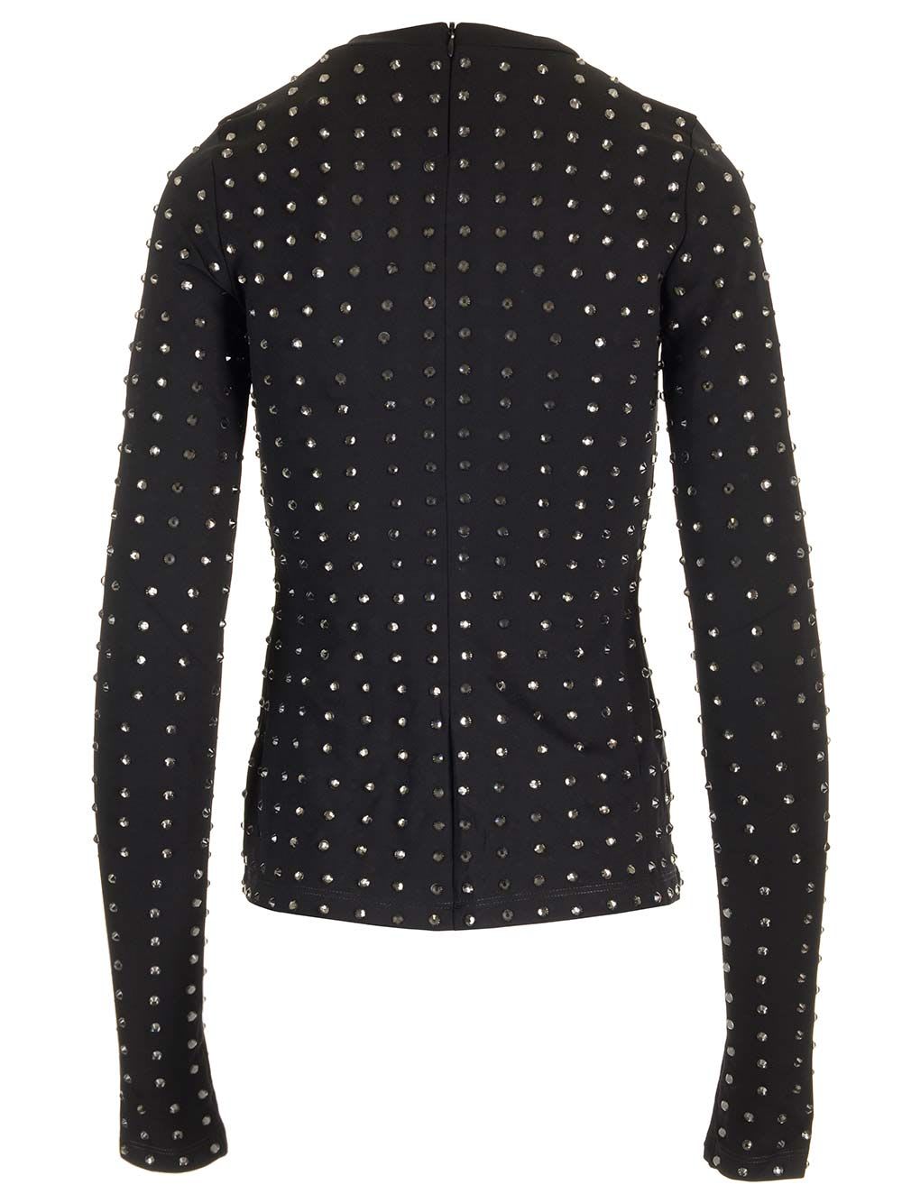 Sportmax Crystal Embellished Long Sleeve Top In Black