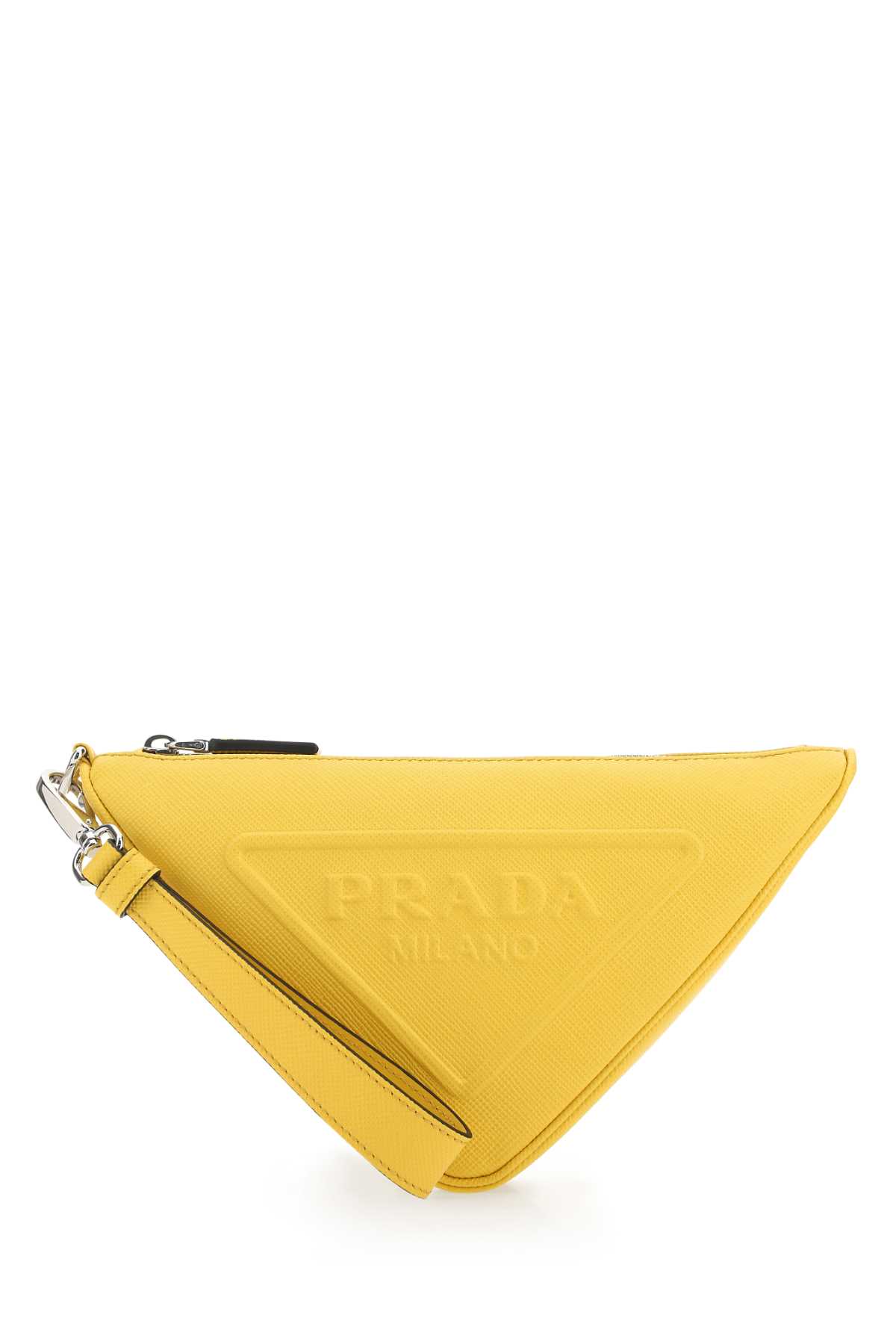 Prada Yellow Leather Triangle Clutch