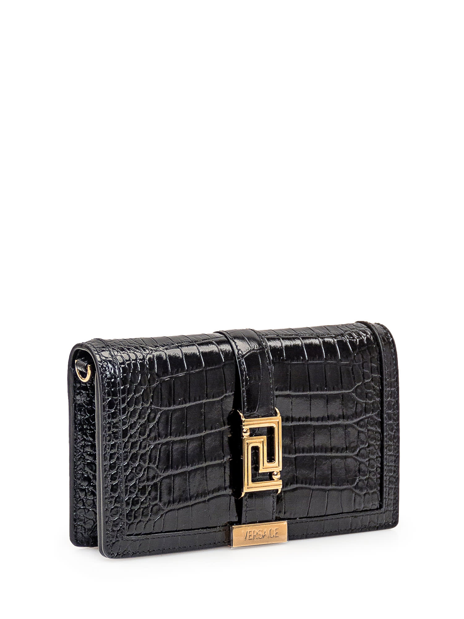 Shop Versace Greca Goddess Mini Bag In Nero-oro