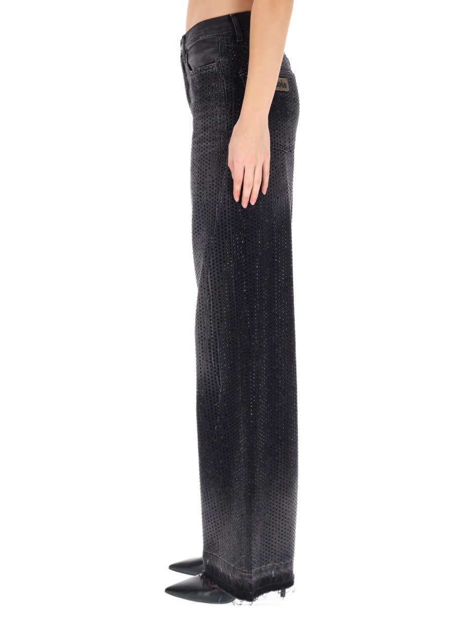 Lois Wide-leg Black Jeans With Subtle Dotted Pattern And Edgy Appeal In Black
