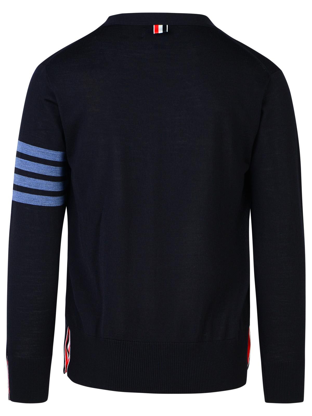 THOM BROWNE 4-BAR NAVY WOOL CARDIGAN 