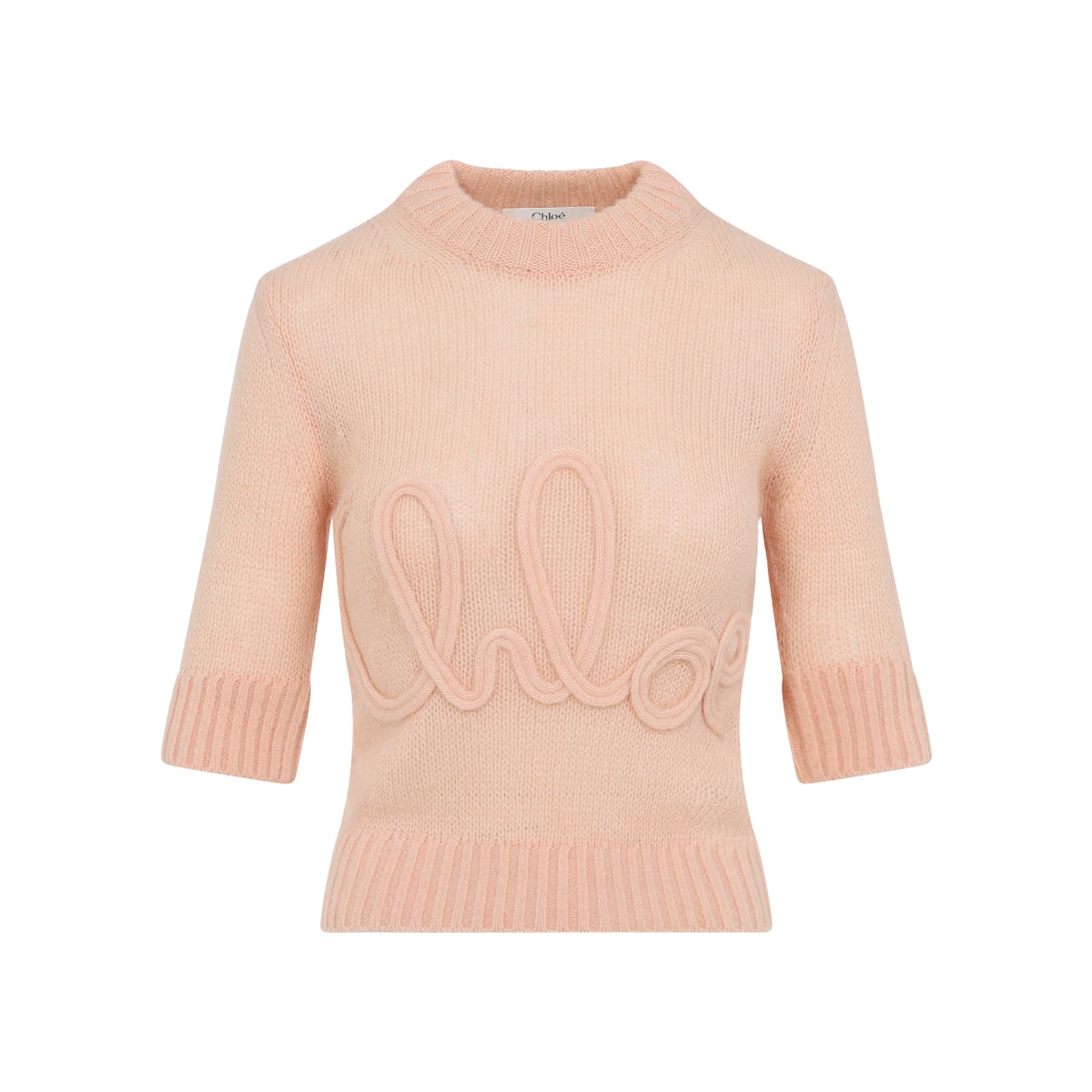 Chloé Wool And Silk Logo-applique Top In Pink