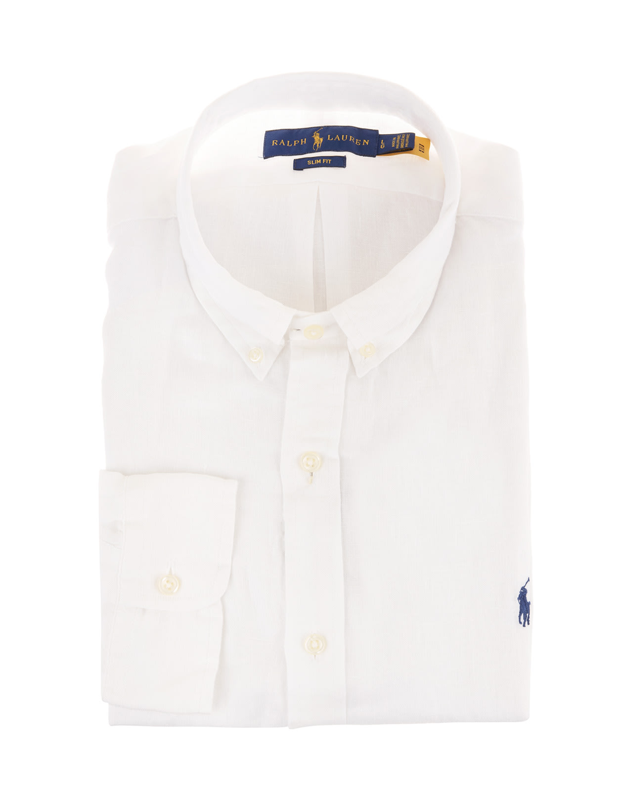 Ralph Lauren Mna White And Navy Blue Slim Fit Linen Shirt