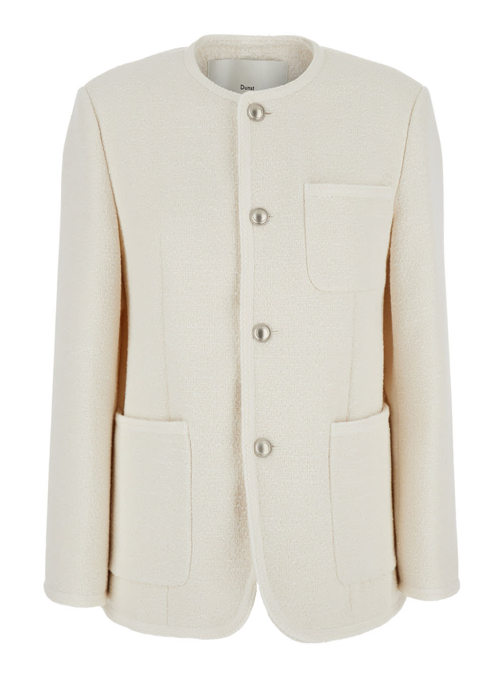 White Oversize Collarless Jacket In Cotton Blend Woman