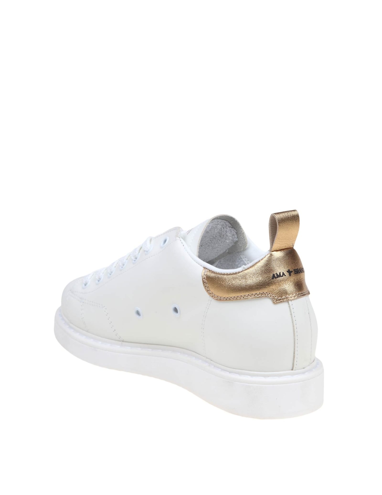 Shop Ama Brand White And Gold Leather Sneakers In White/gold