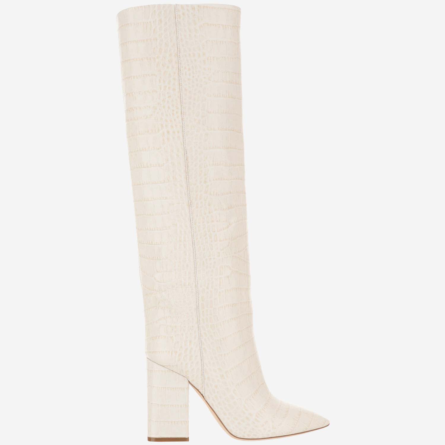 Shop Paris Texas Leather Boot With Croc Print In Bianco