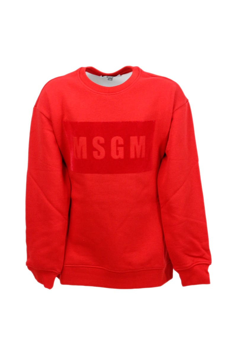 MSGM Long-sleeved Crewneck Sweatshirt In Cotton With Flocked Writing