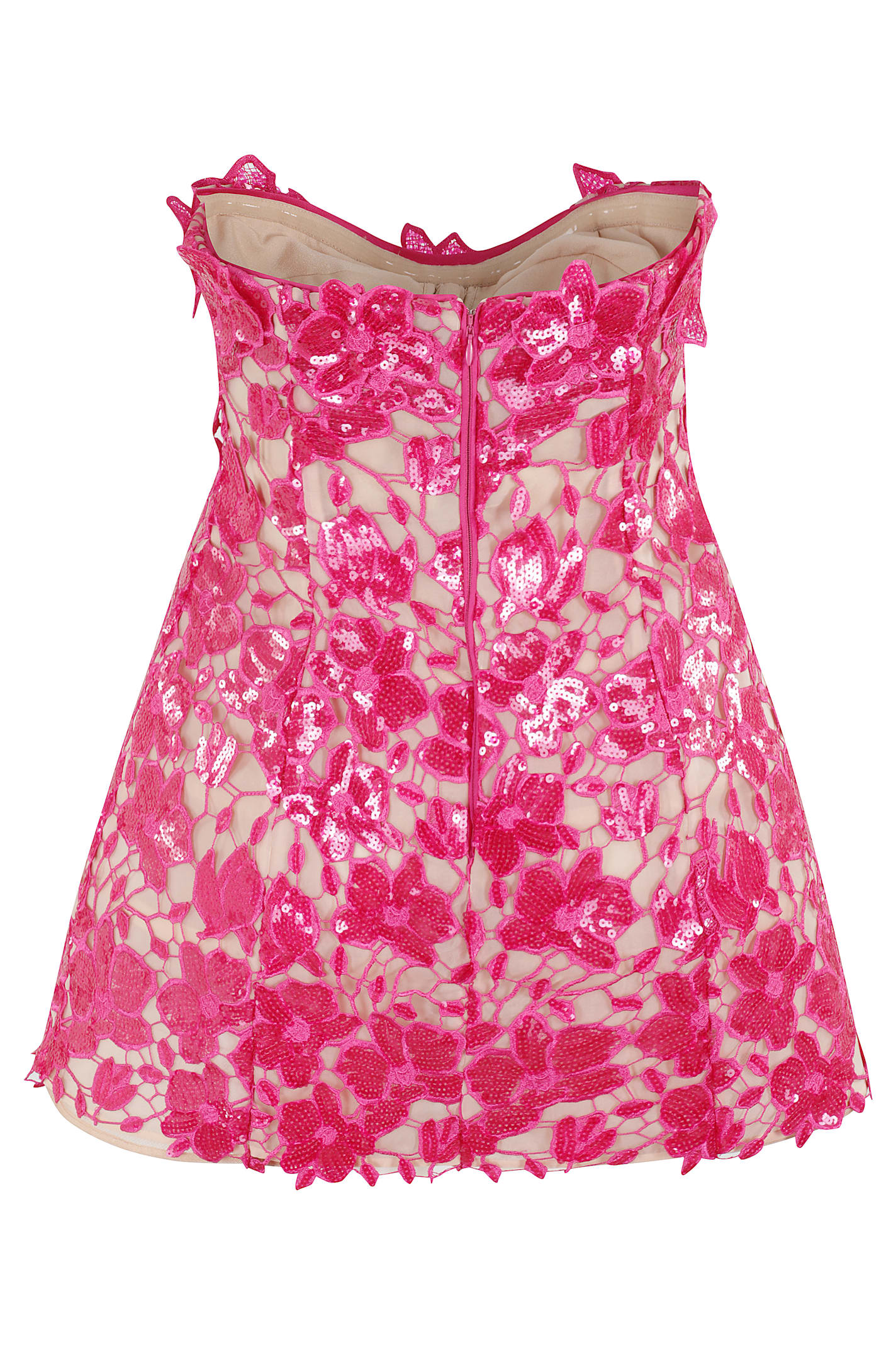Retroféte Alira Strapless Sequined Lace Mini Dress In Cerise Ceris