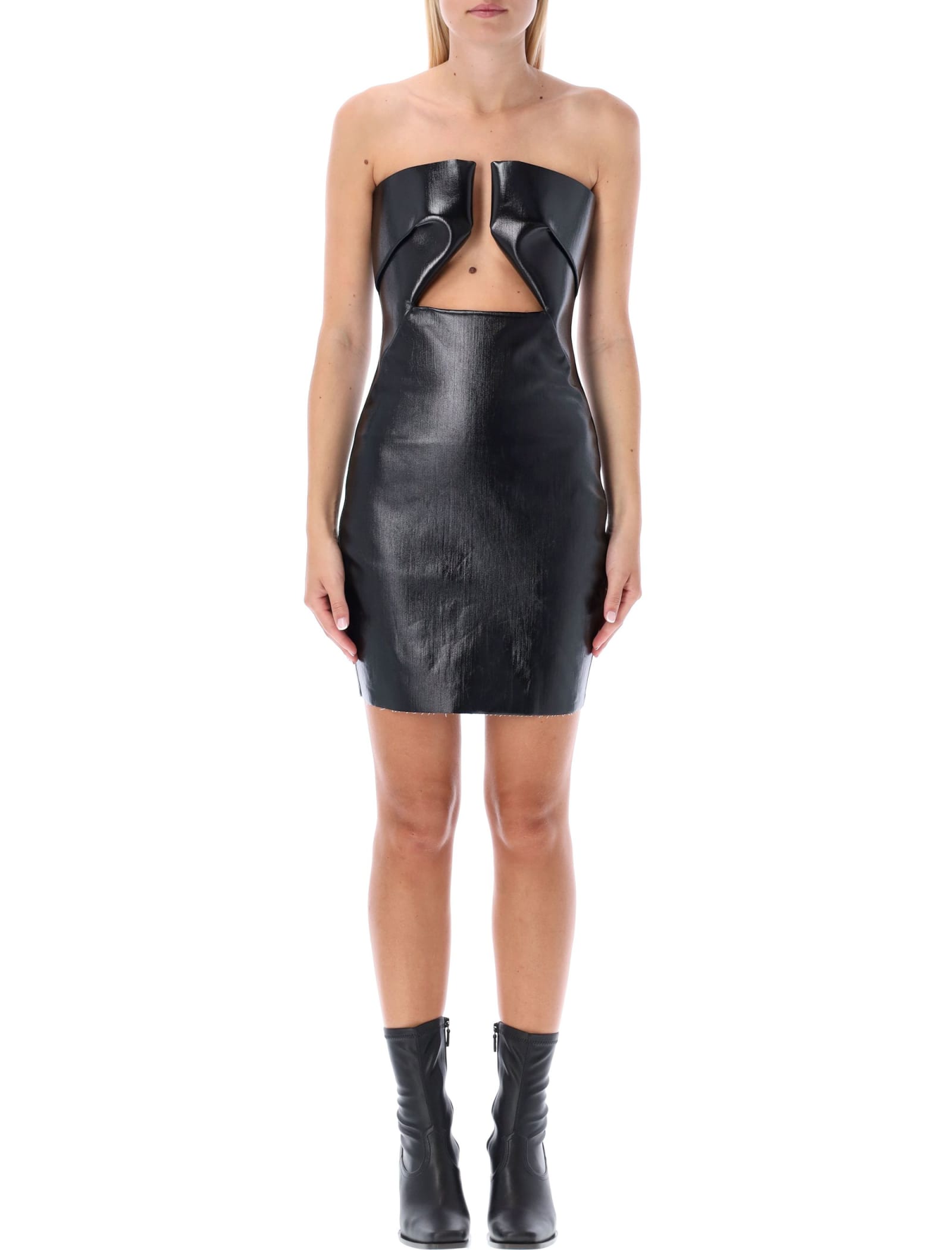 Rick Owens Strapless Prong Faux Leather Dress